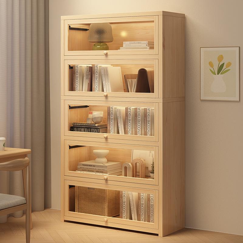 书架实木书柜储物柜一体靠墙带门展示柜防尘置物柜简易落地置物架