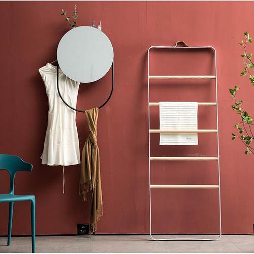 北欧卫生间浴室置物镜子，毛巾架免打孔壁挂式圆形装饰镜