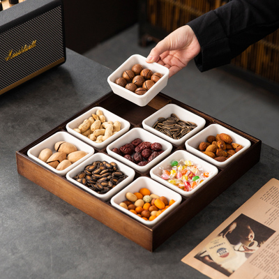 九宫格干果盘水果零食盘客厅家用点心托盘分格盘糖果围炉煮茶拼盘