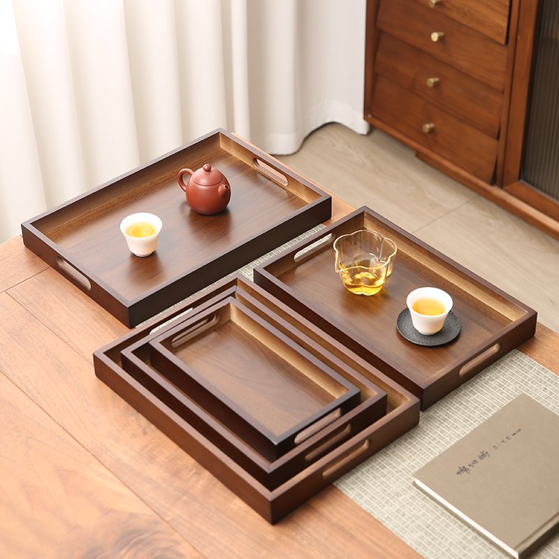 托盘木质咖啡器具日式长方形家用放茶杯盘高级竹制餐盘杯收纳托盘
