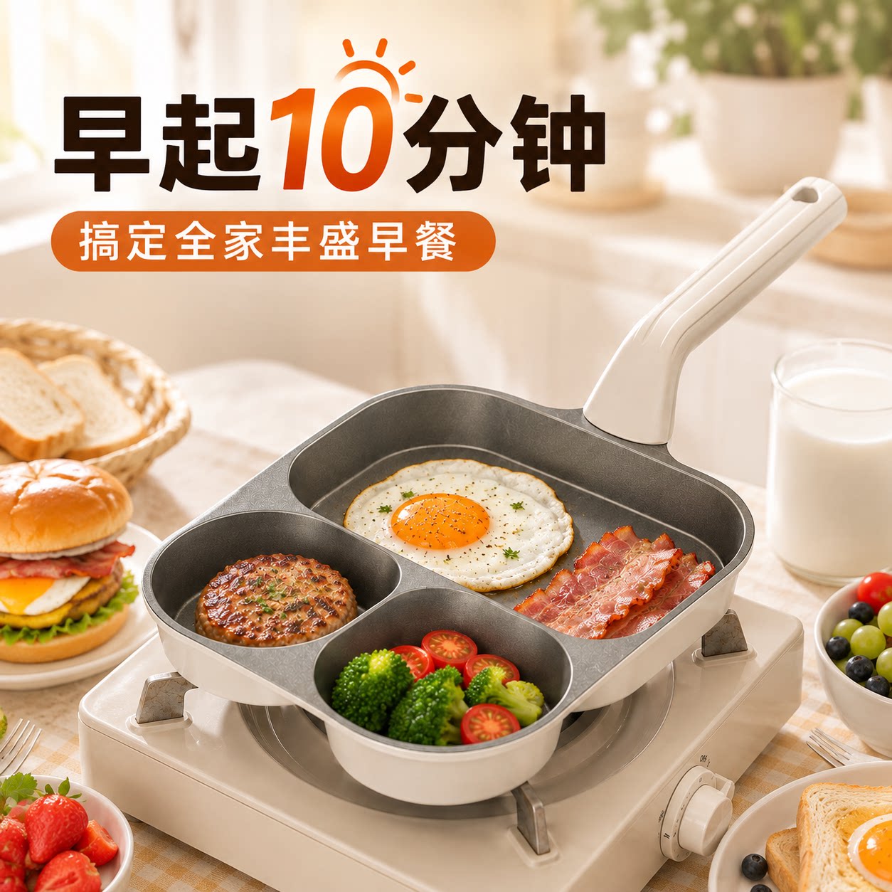 钛三合一早餐锅平底煎锅不粘锅鸡蛋汉堡锅家用煎饼煎蛋神器牛排锅