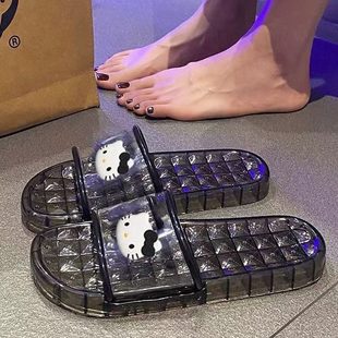 猫kt室内新款 女夏外穿家居防臭防滑洗澡水晶2024透明 果冻时尚 拖鞋