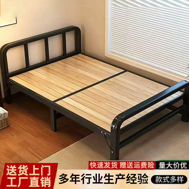 折叠床实木单人木板床1.2米简易双人铁架床家用出租屋小床硬板1米