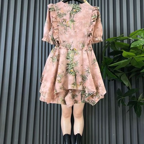 时尚碎花木耳边收腰上衣短裤两件套女胖妹妹2024夏季新款大码女装