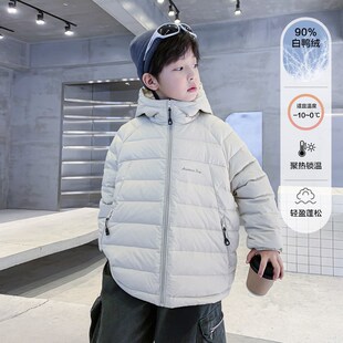 男童秋冬红色过年轻薄羽绒服2024新款儿童男孩冬季防风保暖外套潮