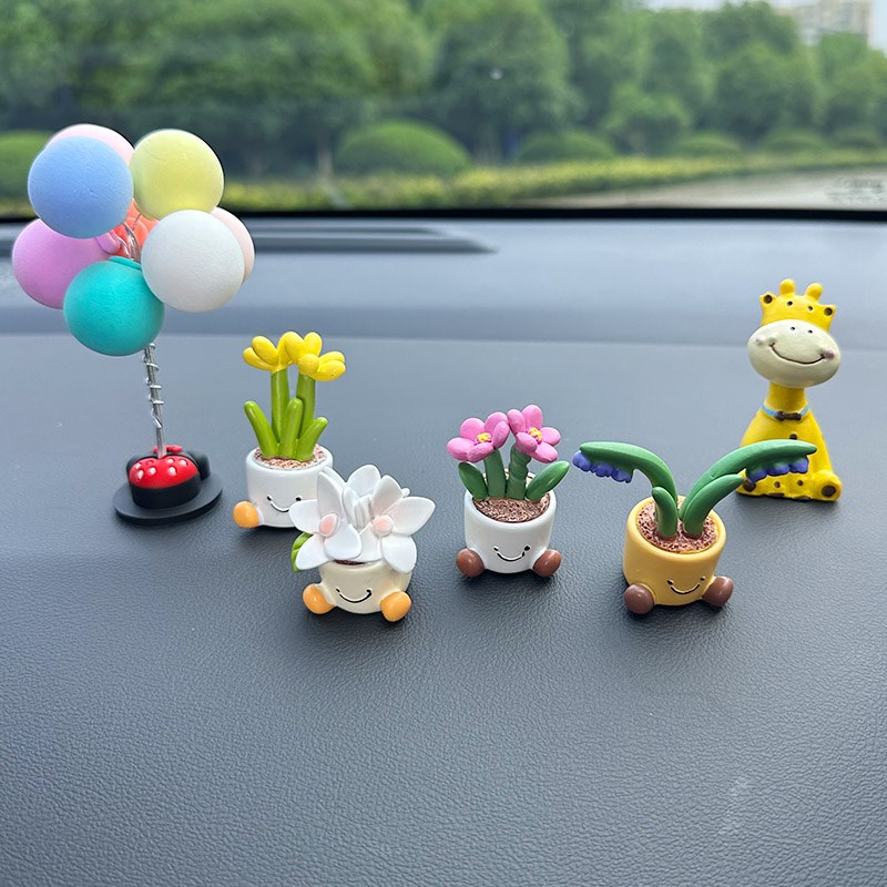 汽车摆件网红可爱治愈防真花小盆栽车载中控台显示屏装饰车内饰品