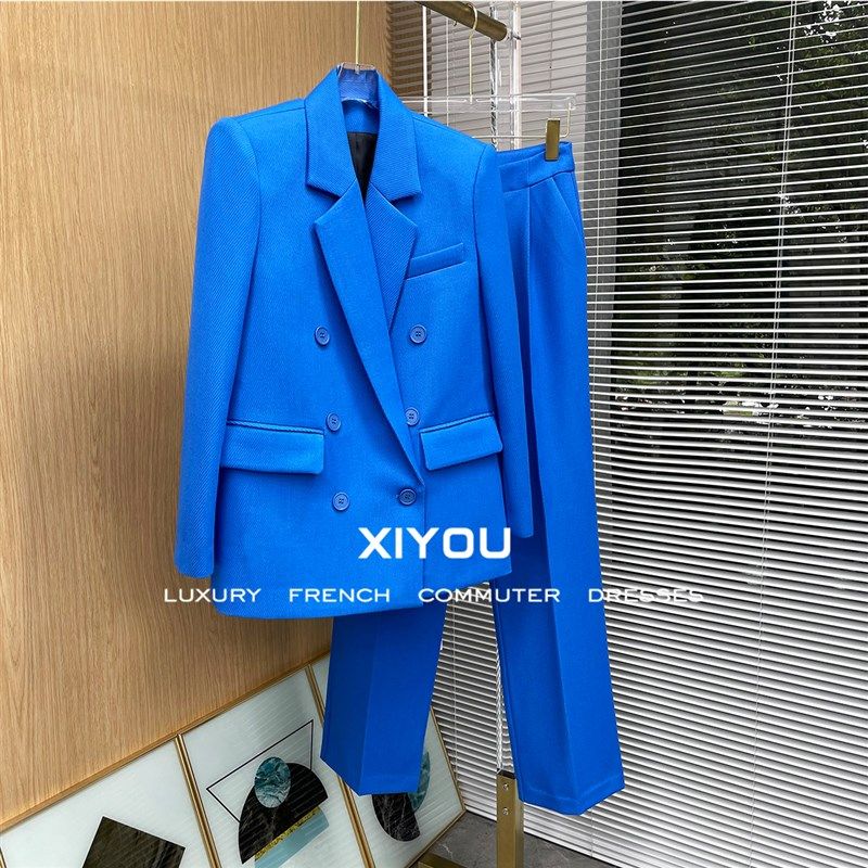 2024秋冬高级感西装套装直筒阔形名媛主持职业西服气质外套女