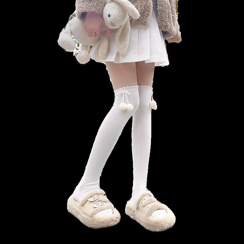 可爱毛球过膝袜jk长筒袜子女奶白高筒大腿袜lolita蝴蝶结堆堆袜子,女士内衣/男士内衣/家居服,长筒袜,淘宝优惠券,粉丝福利购,淘宝优惠卷