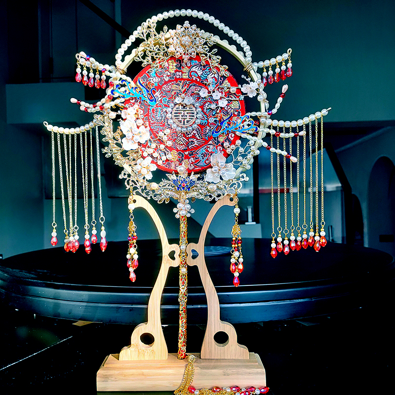 珍扇记 金玉满堂 双面中式新娘秀禾扇喜扇结婚扇子古风手捧花团扇