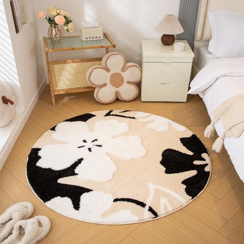 卧室地毯床边毯植绒簇绒奶油风防水防污儿童床边毯客厅主卧毯子