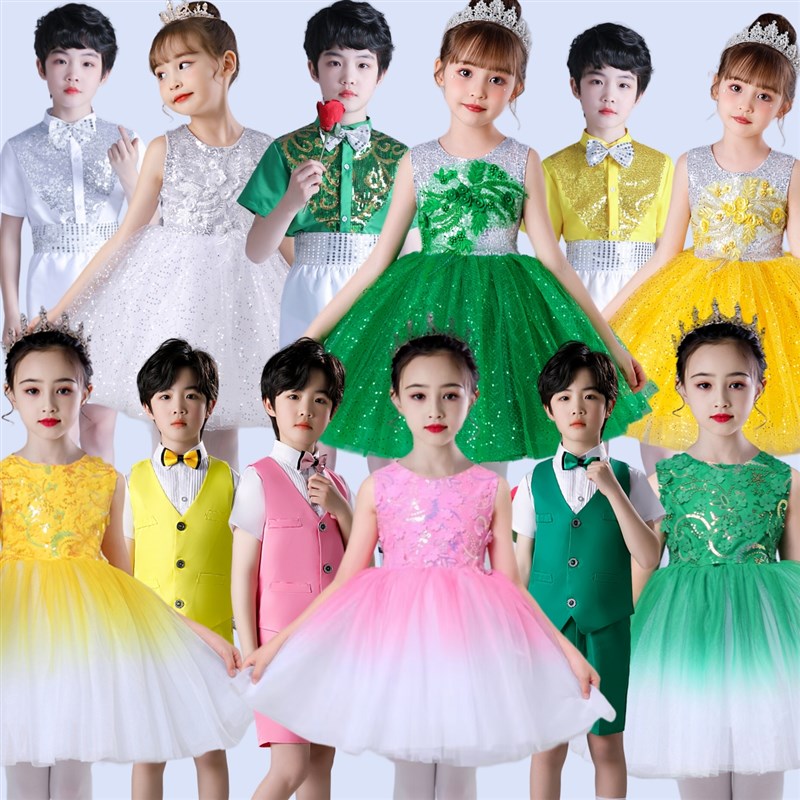 六一儿童演出服蓬蓬纱裙女童公主裙亮片幼儿园可爱舞蹈裙表演服装