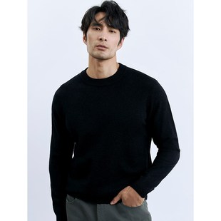 长袖 男士 红色针织毛衣 圆领套头打底衫 2024秋冬保暖BI备纯绵羊毛衫