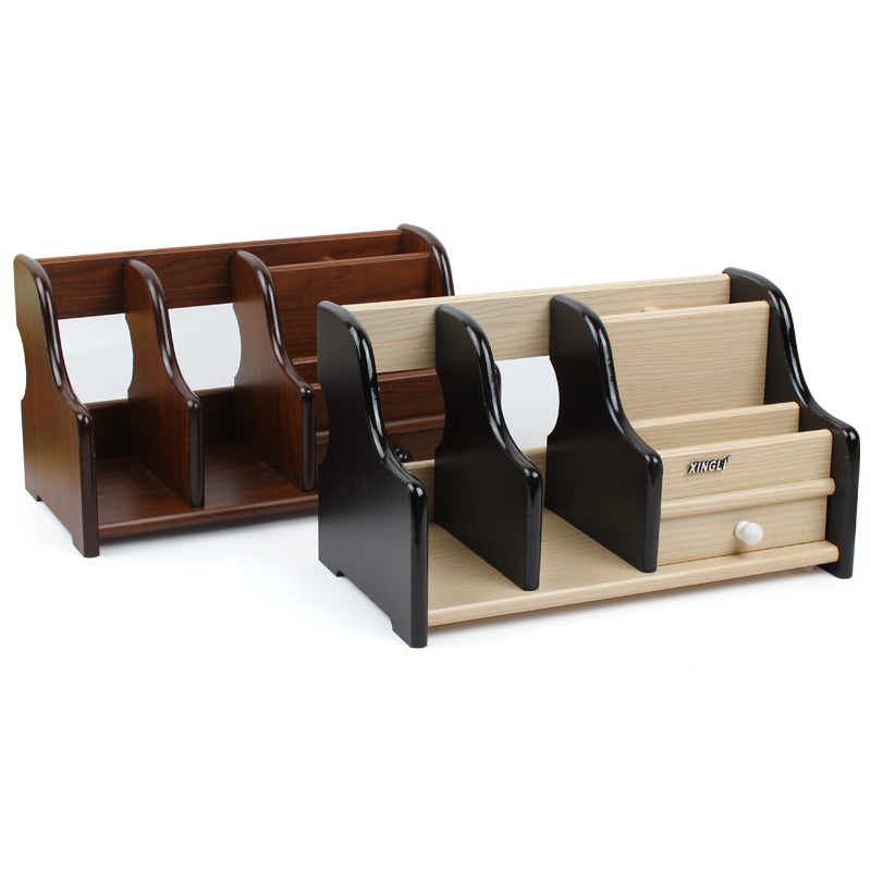 带抽屉多功能书架笔筒家居收纳盒桌上书架办公木质笔筒爱桌面纸巾