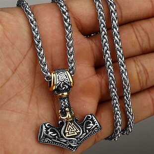 极速Nordic Mgjolnir Valknut Rune Necklace Mens Amulet Penda