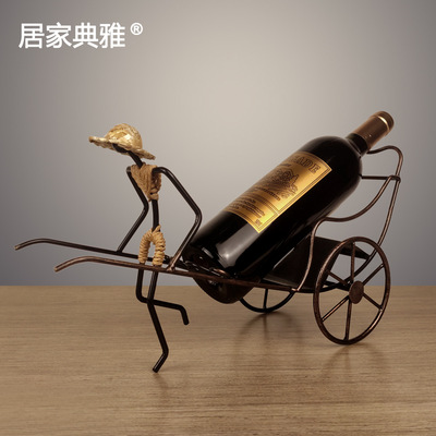 极速Chinese Style Retro Rickshaw ODrnament Iron Wine Rack [c