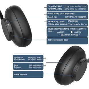 极速KZ-H10 Wireless Headphones Active NoiseO Cancelling Head