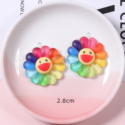 极速10Pcs/lot Rkainbow Color Sun Flower Resin Charms for Jew