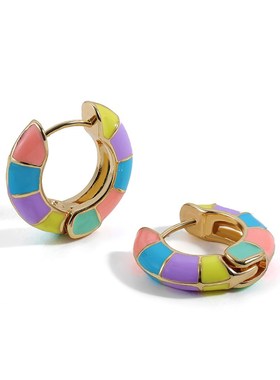 极速Cubte Lovely Color Enamel Metal Round Circle Hoop Earrin