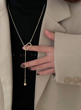 极速冷淡风银色圆珠毛衣链女ins潮简约小众设计感W几何镂空卫衣链