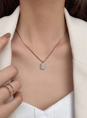 极速Trencdy Fine 14K Real Gold The Letter M Chain Pendant Ne