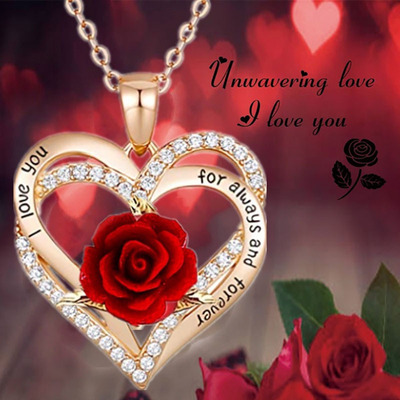 极速Fashion Ihncome Rose Flower Pendant Necklace Anniversary