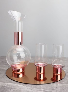 极速欧式b创意渐变斜口玻璃酒器套装烟灰样板房餐厅简约玫瑰金酒