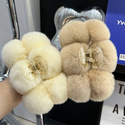 极速Oversize Hairball Hair Claw CClips Winter Faux Rabbit Fu