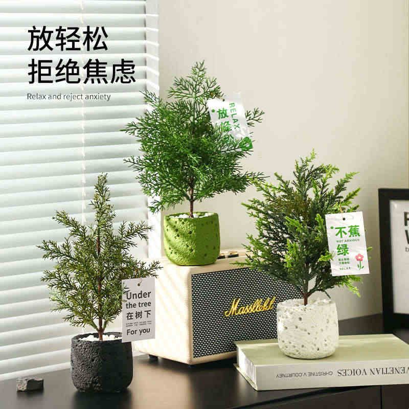 仿真绿植柏树松树盆栽摆件家居桌面假植物盆景商场店铺场景装饰品图片