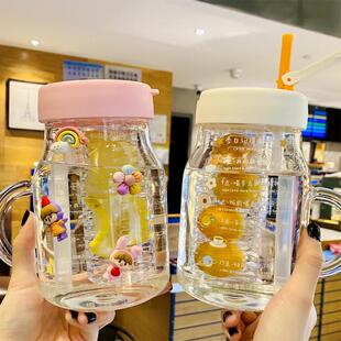 水杯女办公室玻璃杯带把手茶水分离泡花茶杯吸管杯大容量家用杯子
