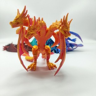 3d打印基多拉三头恐龙可站立带翅膀怪兽模型玩具手办装饰摆件礼物