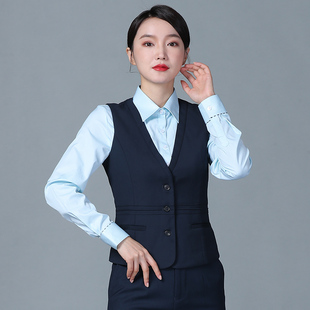 中国邮政工作服女新款马甲女储蓄工装制服套装湖蓝马夹背心秋