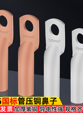 DTG国标管压铜鼻子加厚纯铜镀锡电缆接线端子线鼻子16/25/35/接头