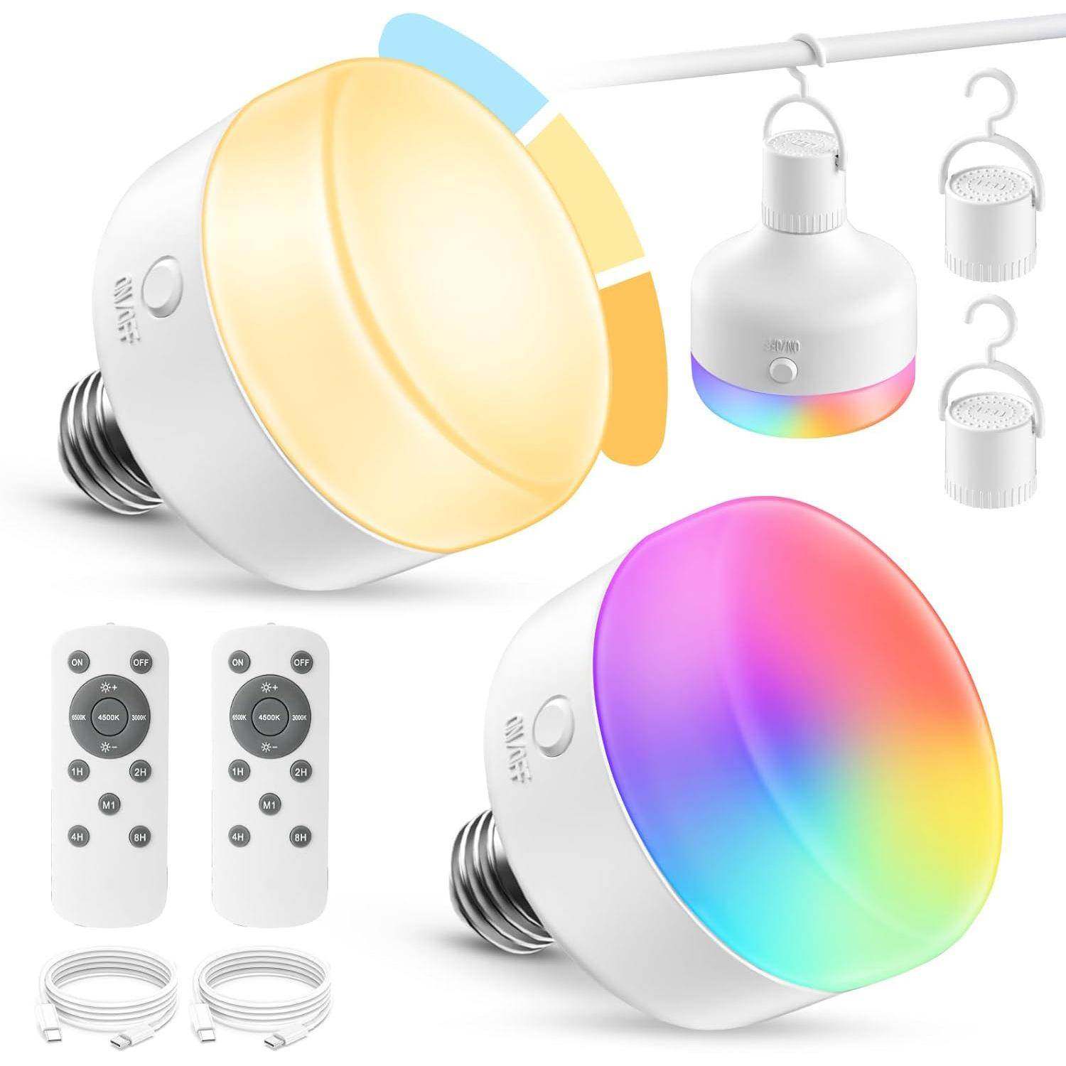 跨境USB触摸应急充电球泡幻彩RGB定时遥控家用移动露营LED照明灯,家装灯饰光源,景观庭院灯饰,淘宝优惠券,粉丝福利购,淘宝优惠卷