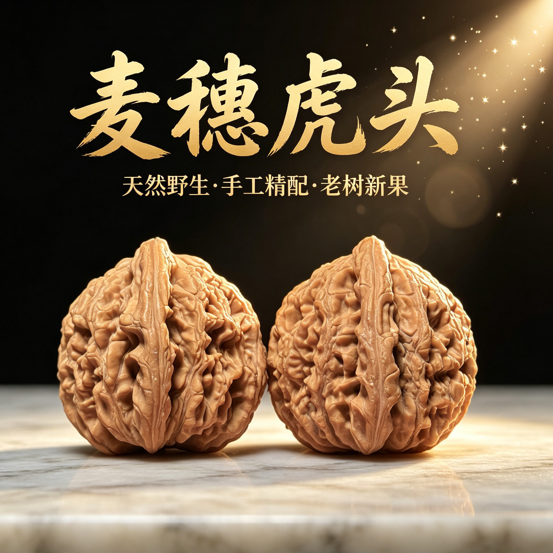 山中玉精品文玩麦穗虎头核桃粗筋拧花纹高油高密盘玩把玩收藏把件