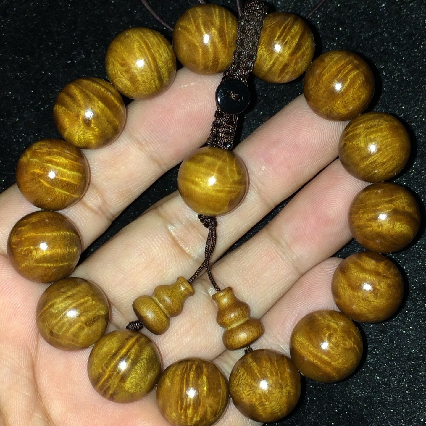 小叶桢楠金丝楠1.5枯木精品水波纹碎花佛珠男女生日礼物手串文玩