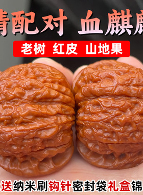 山中玉核桃文玩血麒麟高端精品手盘玩把件古玩狮子头男女士送礼物