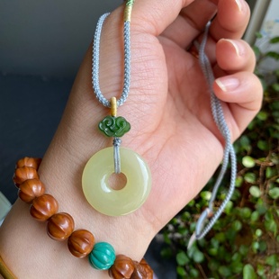 新疆和田玉黄玉平安扣吊坠男女款若羌黄口料天然玉石项链男女挂件