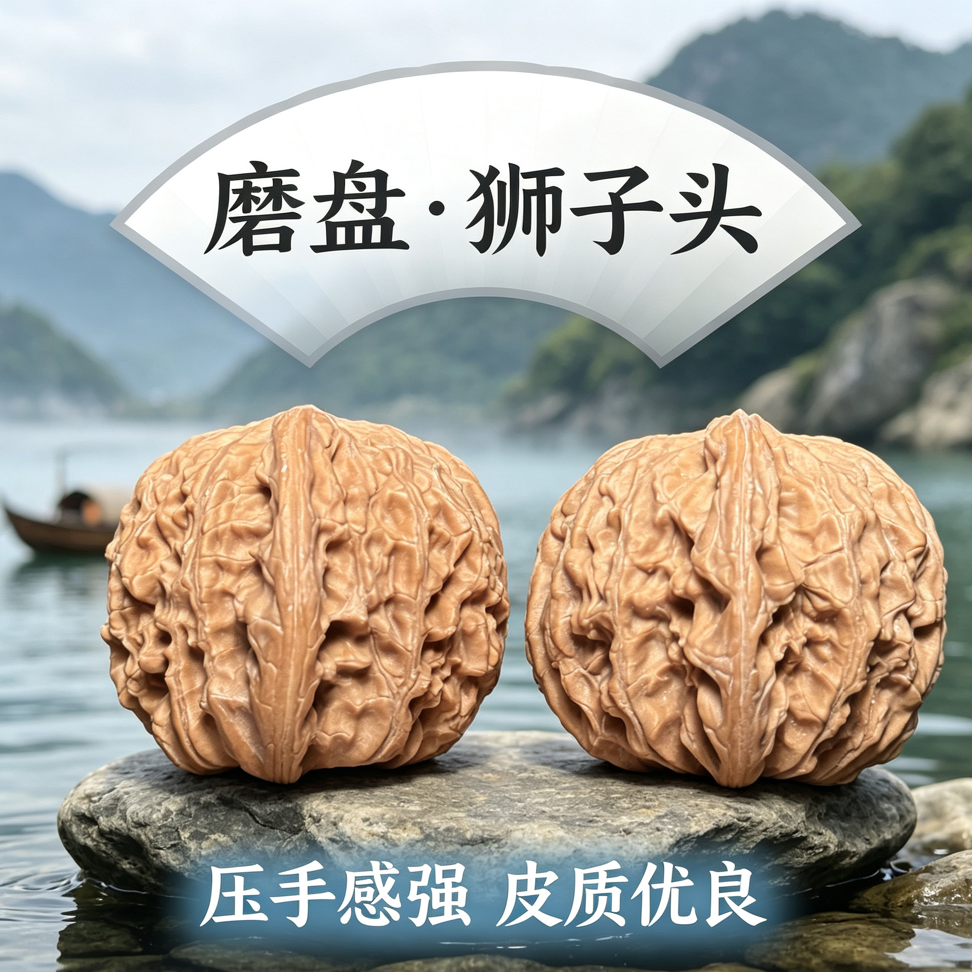 山中玉精品文玩山地磨盘狮子头核桃老树高油高密盘玩收藏级手把件