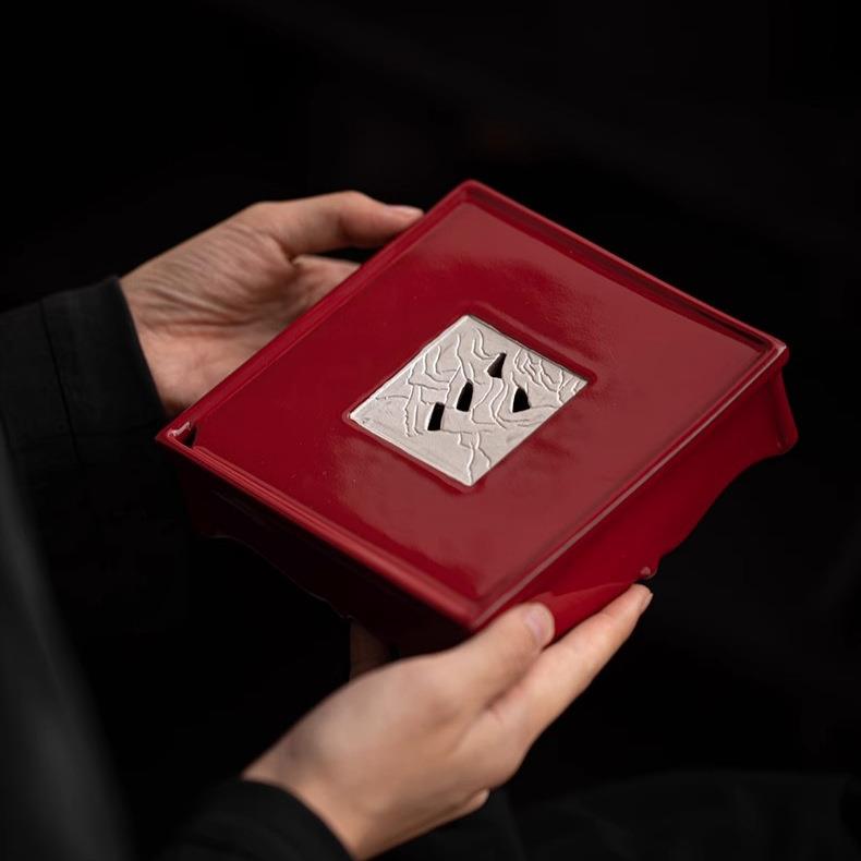 赭梦红朱鎏银陶瓷茶盘壶承中式家用储水干泡台茶壶茶托盘茶台