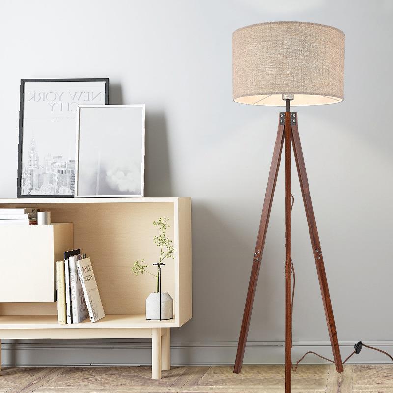 实木落地灯客厅卧室高级感美式落地灯暖色复古落地氛围灯落日