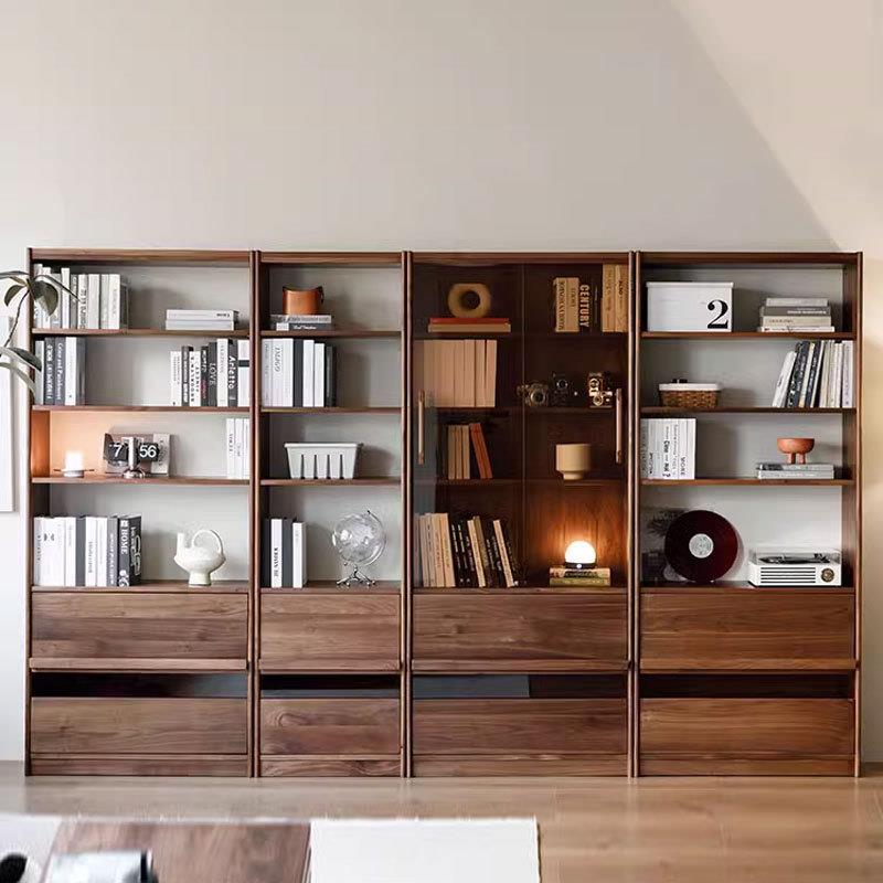 北美黑胡桃木书柜全实木客厅整墙组合柜日式落地书架收纳柜展示柜