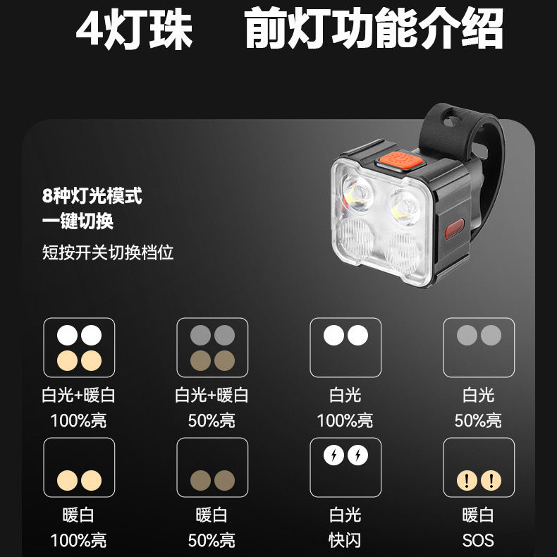 超亮自行车前灯 公路山地车夜骑照明 双灯配件高亮度车灯组