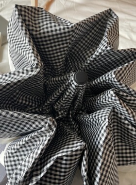 msho 禁欲系拼接黑白格收缩折叠晴雨两用雨伞遮阳黑胶防晒伞ins风