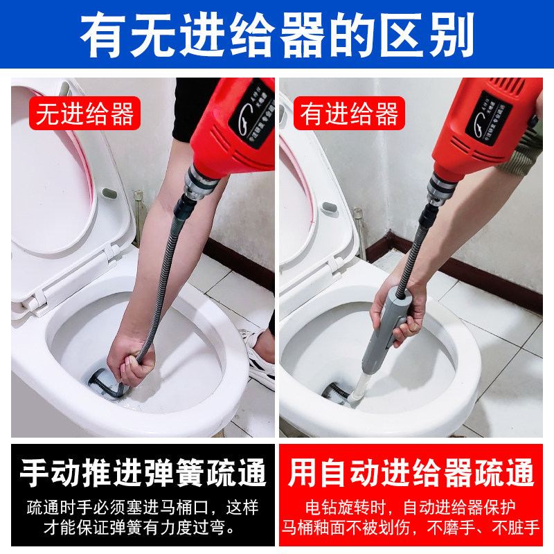 电动管道疏通器家用15米 厨房厕所专用疏通工具 自动进给器搭配刀