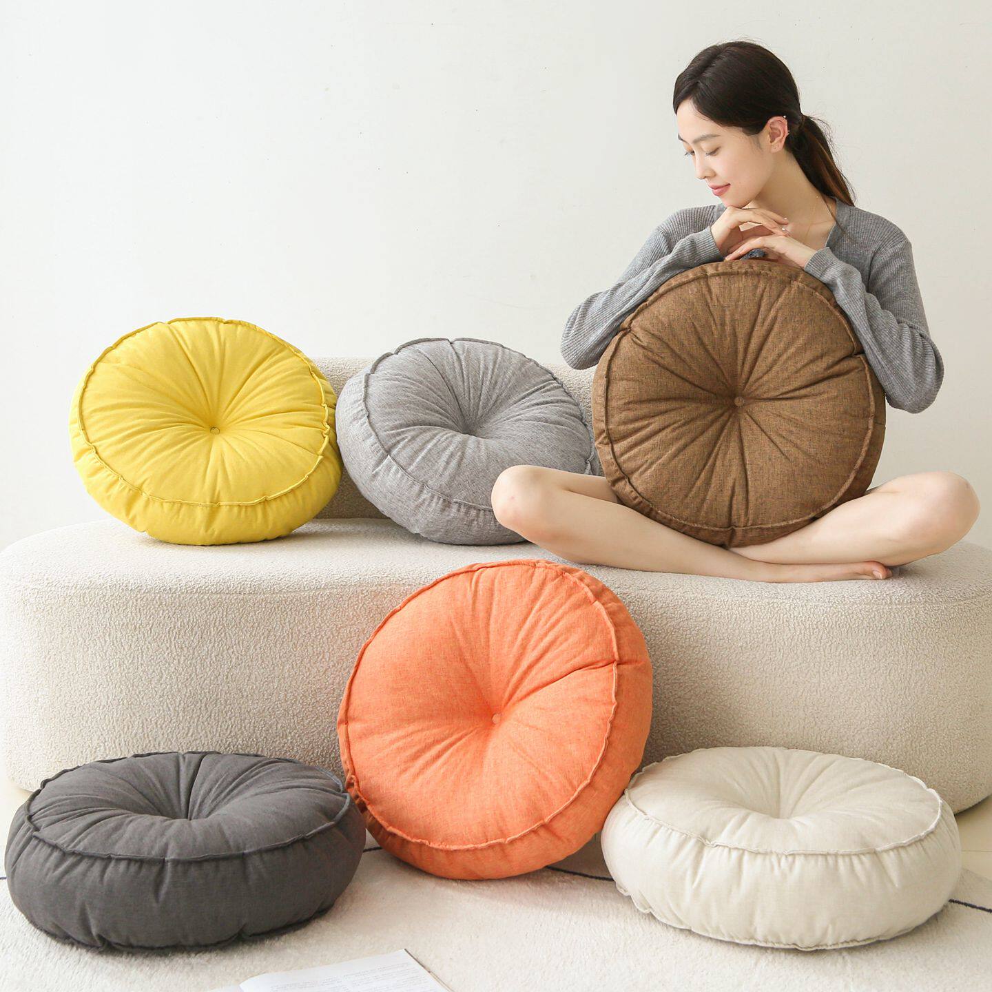 日式亚麻蒲团坐垫加厚圆形飘窗榻榻米地板打坐地上屁垫阳台坐墩子,居家布艺,蒲团,淘宝优惠券,粉丝福利购,淘宝优惠卷