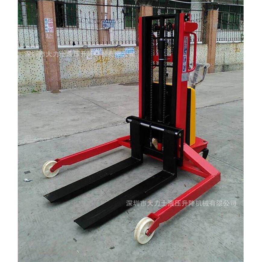 1吨宽支腿半电动堆高车宽腿半自动堆高机升高搬运叉车堆垛机