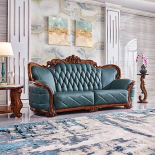 欧洛馨非洲乌金木雕花别墅奢华加厚真皮欧式客厅实木沙发123组合