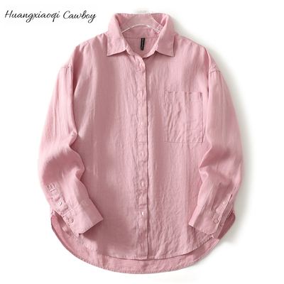 亚麻衬衫女双门襟设计宽松长袖