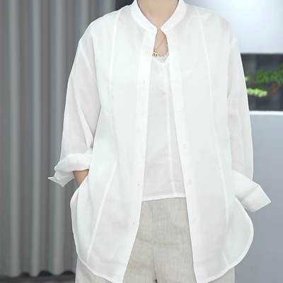 Huangxiaoqi Cowboy新款天丝麻背心衬衫两件套女轻薄透气时髦套装