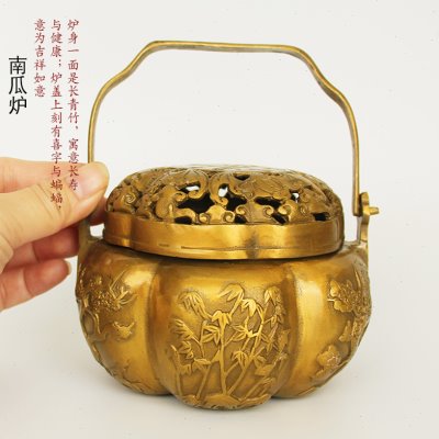 手手炉暖汤提手古玩铜器 暖铜铜炉 铜香炉炉 南瓜子婆炉 熏香炉